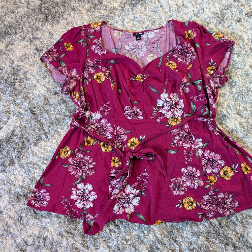 Torrid Pink Flutter Sleeve Peplum Blouse